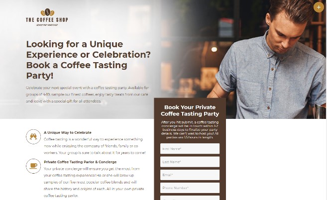 screenshot of the Coffee Shop landing page
