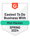 G2 badge for Easiest to Do Business With - Mid-Market for Spring 2024