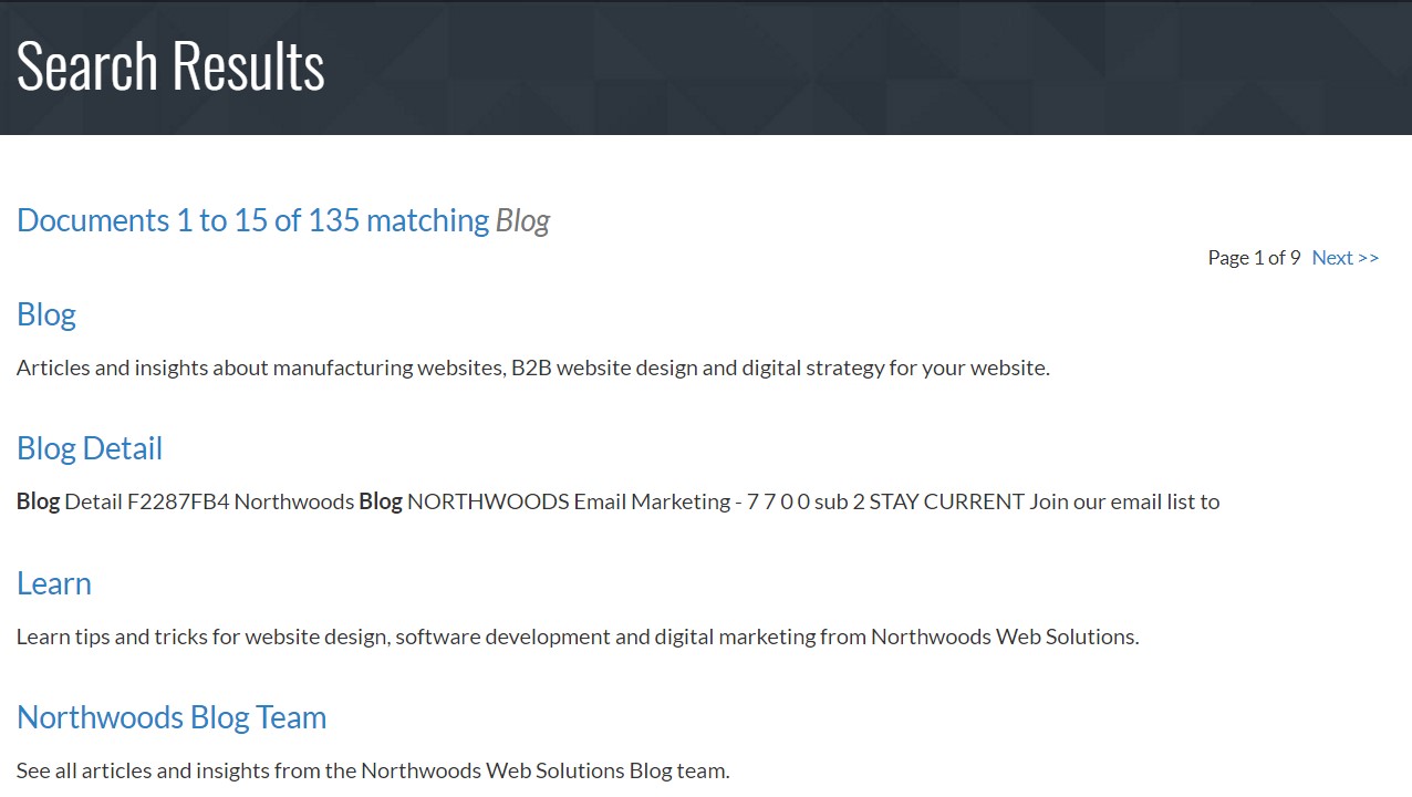Internal Site Search Results