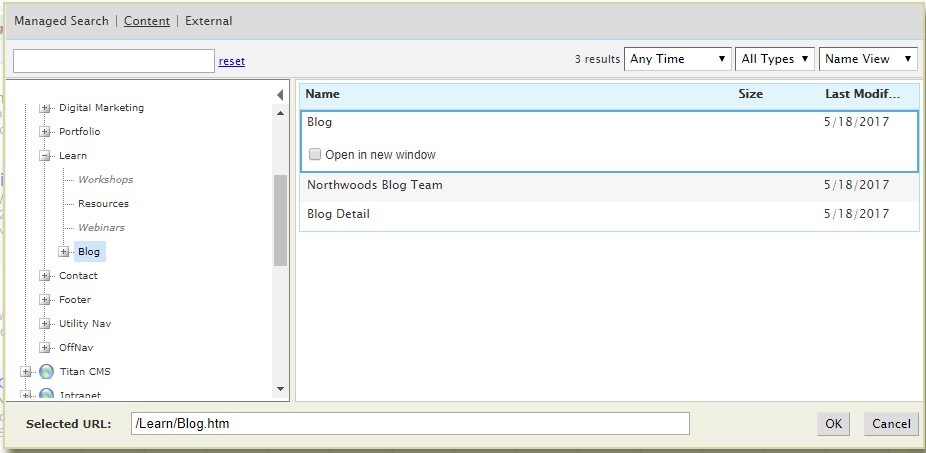 Navigate to content in Titan CMS