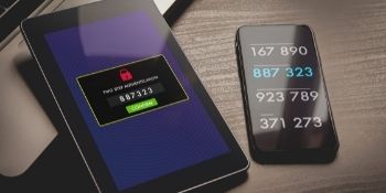 Computer, tablet and phone with security codes shown as part of multi-factor authentication Computer, tablet and phone with security codes shown as part of multi-factor authentication