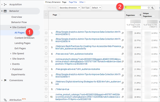 All pages with query parameters