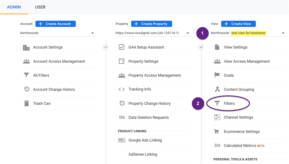 GA Admin Filters