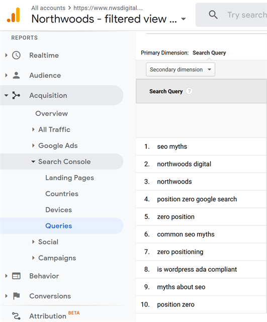 Search Console in GA