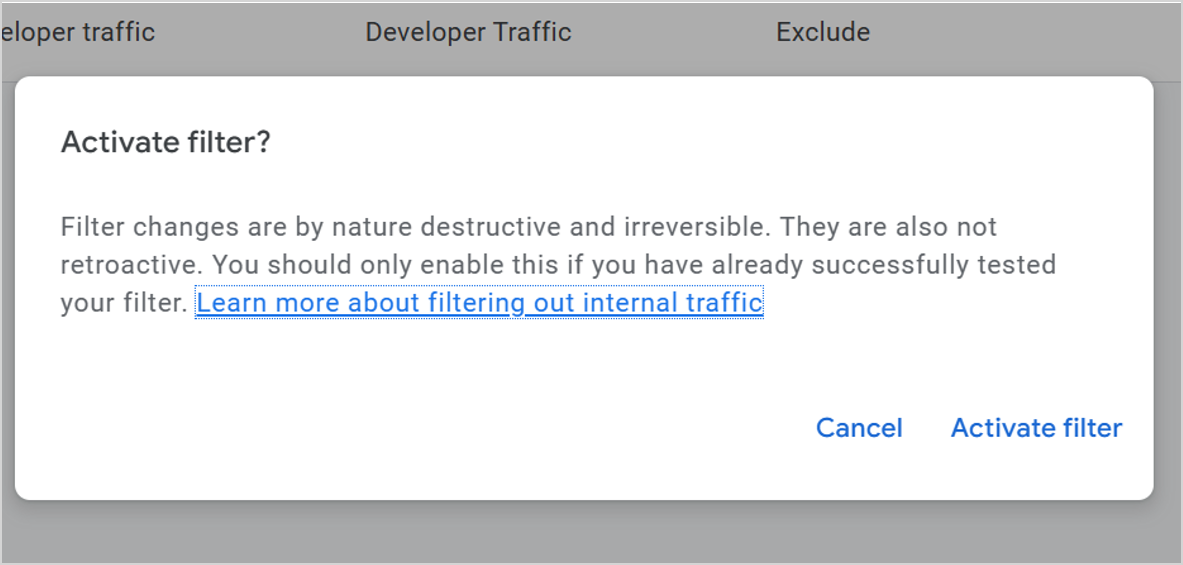 A warning screen in GA4