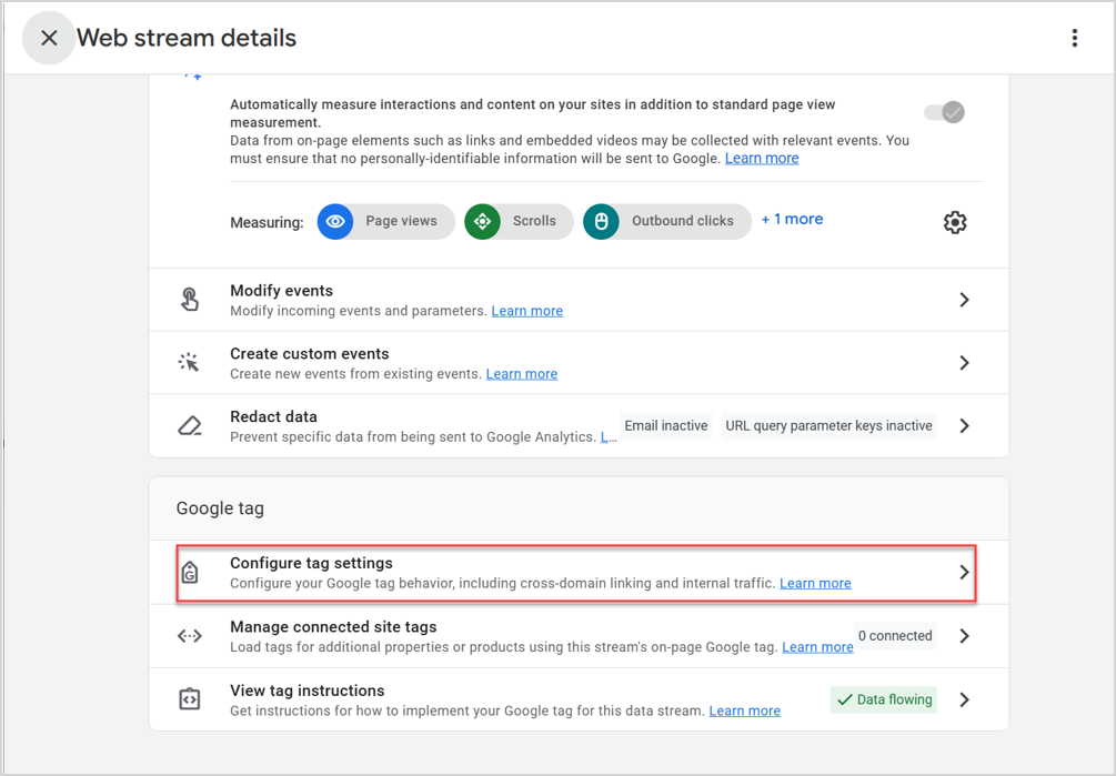 Accessing Tagging Settings in GA4