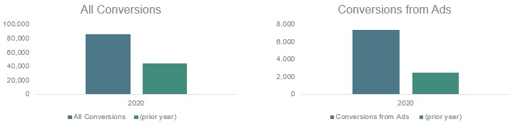 conversions vs conversions from ads bar graph