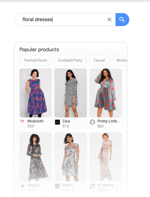 Example of a floral dress search on mobile