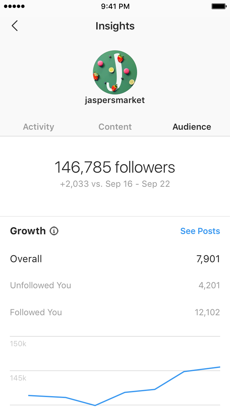 Example of Instagram's new insights showing overall growth