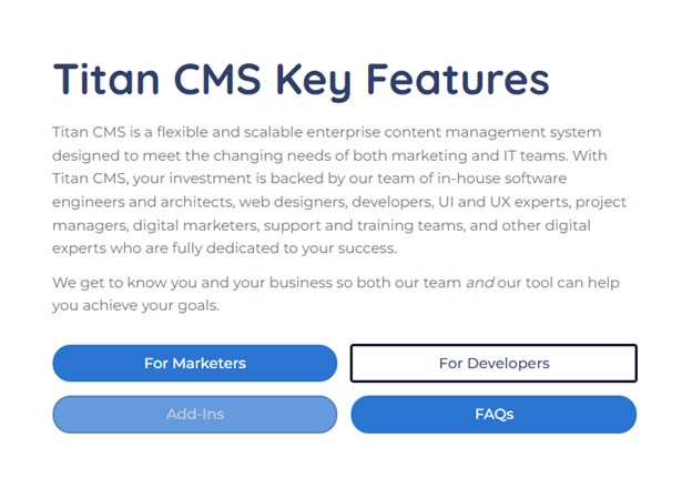 Example of keyboard focus from the Titan CMS website