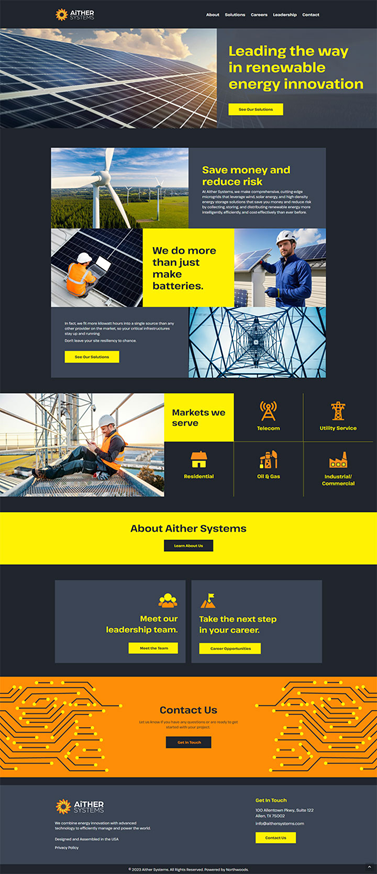 The home page of Aither Systems website, showing how their initial brand strategy translated into visual brand identity and website design