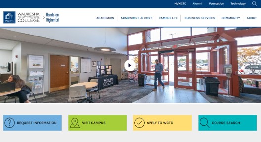 An image showing what the WCTC website looked like before Northwoods' UX strategy and redesign