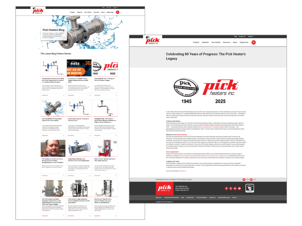 Pick Heaters' blog and blog detail website pages