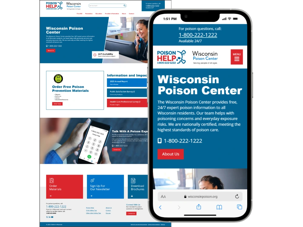 Wisconsin Poison Center website and mobile view