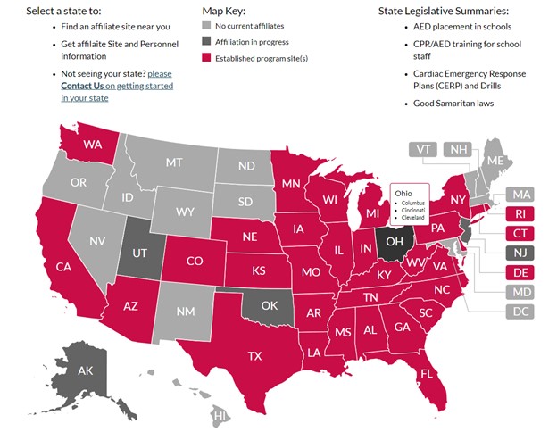 An image of a visual map that allows users to click by state to get relevant information based on their location of interest