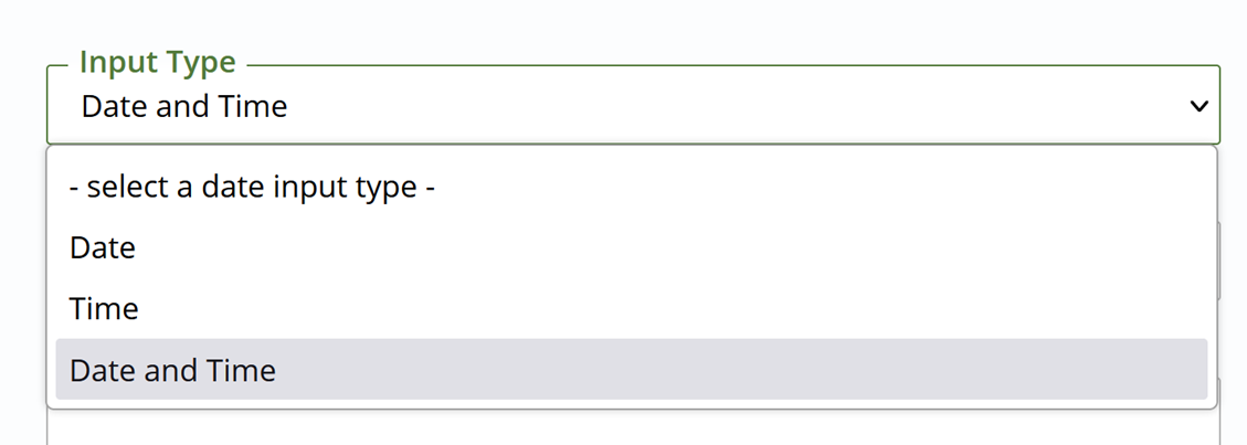 Input Type drop down list