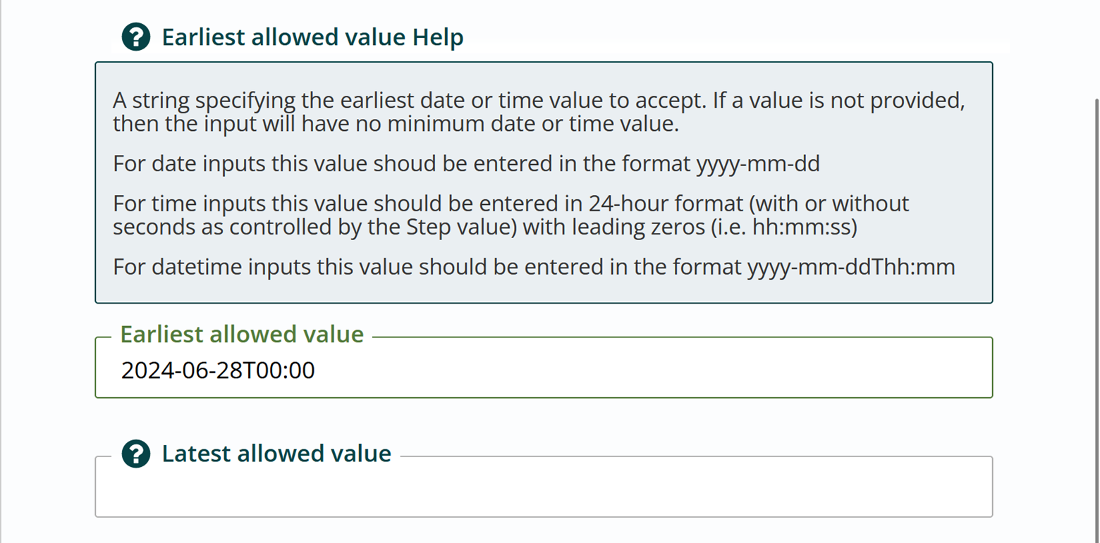 Earliest allowed value field