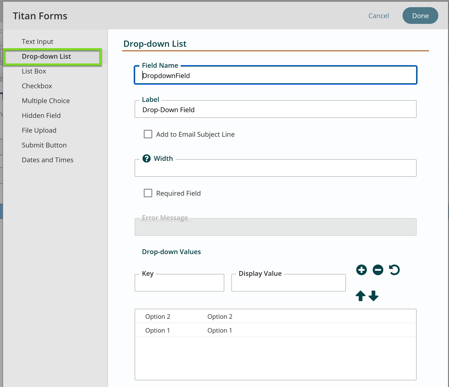 Drop Down List Field