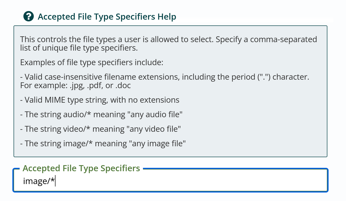 Accepted File Type Specifiers