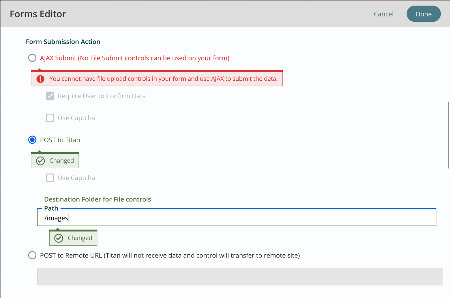 Form Submission Action fields