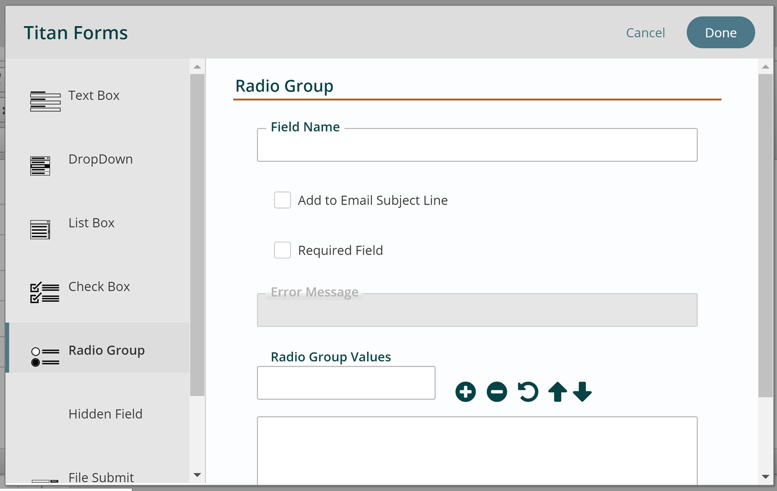 Radio Group field in Titan 7.3