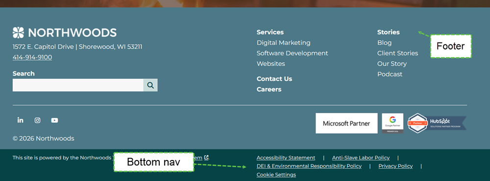 bottom nav on the Northwoods site