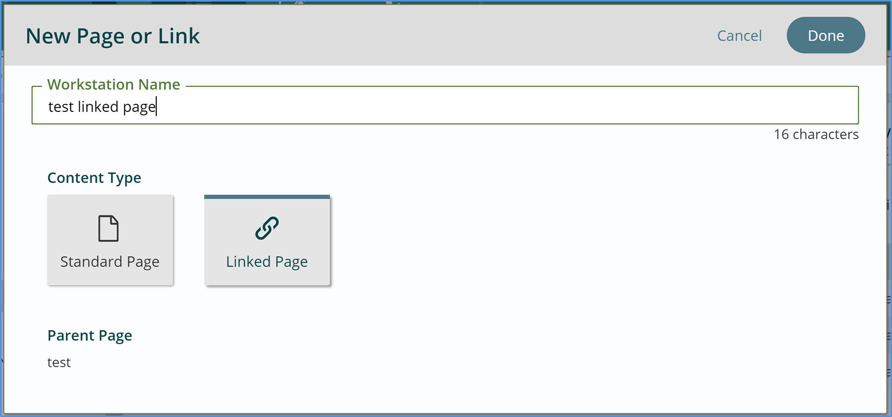 Add a linked page screen