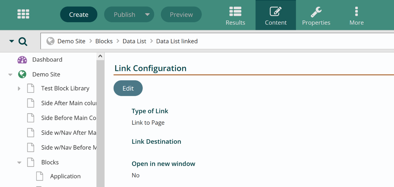 Linked page content screen