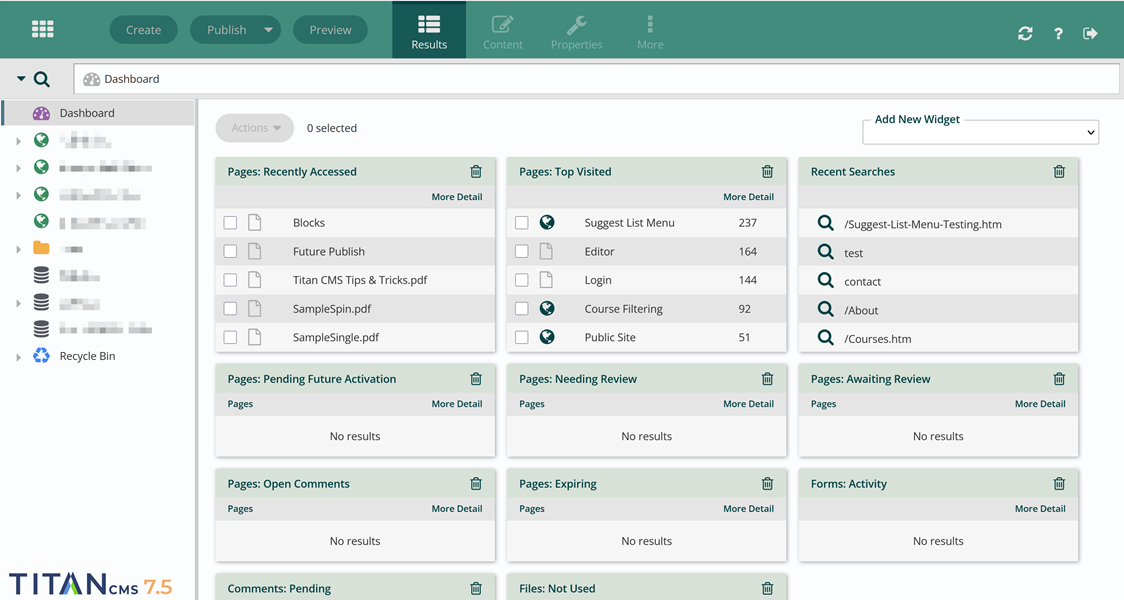 Dashboard of a Titan Workstation
