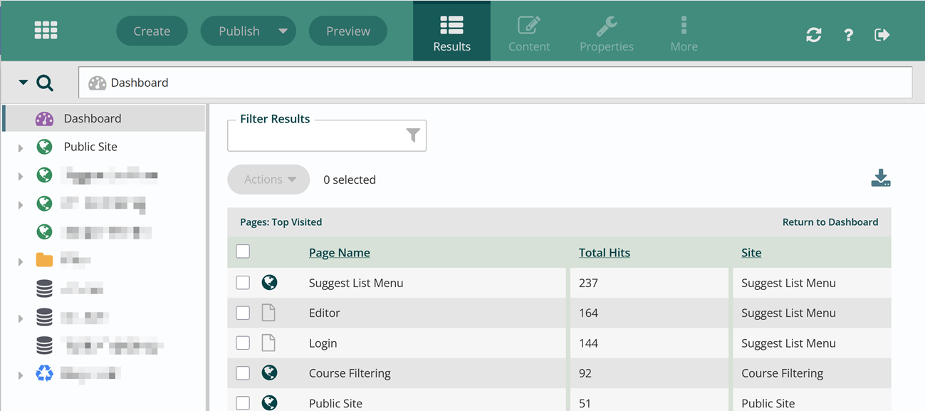 A detail results list