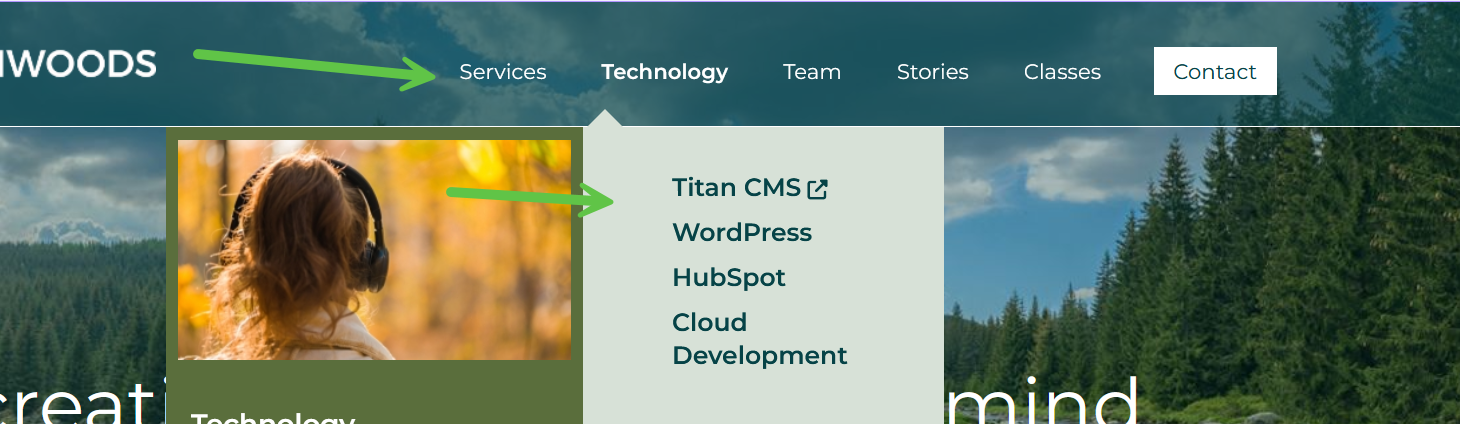 Northwoods site top navigation menu