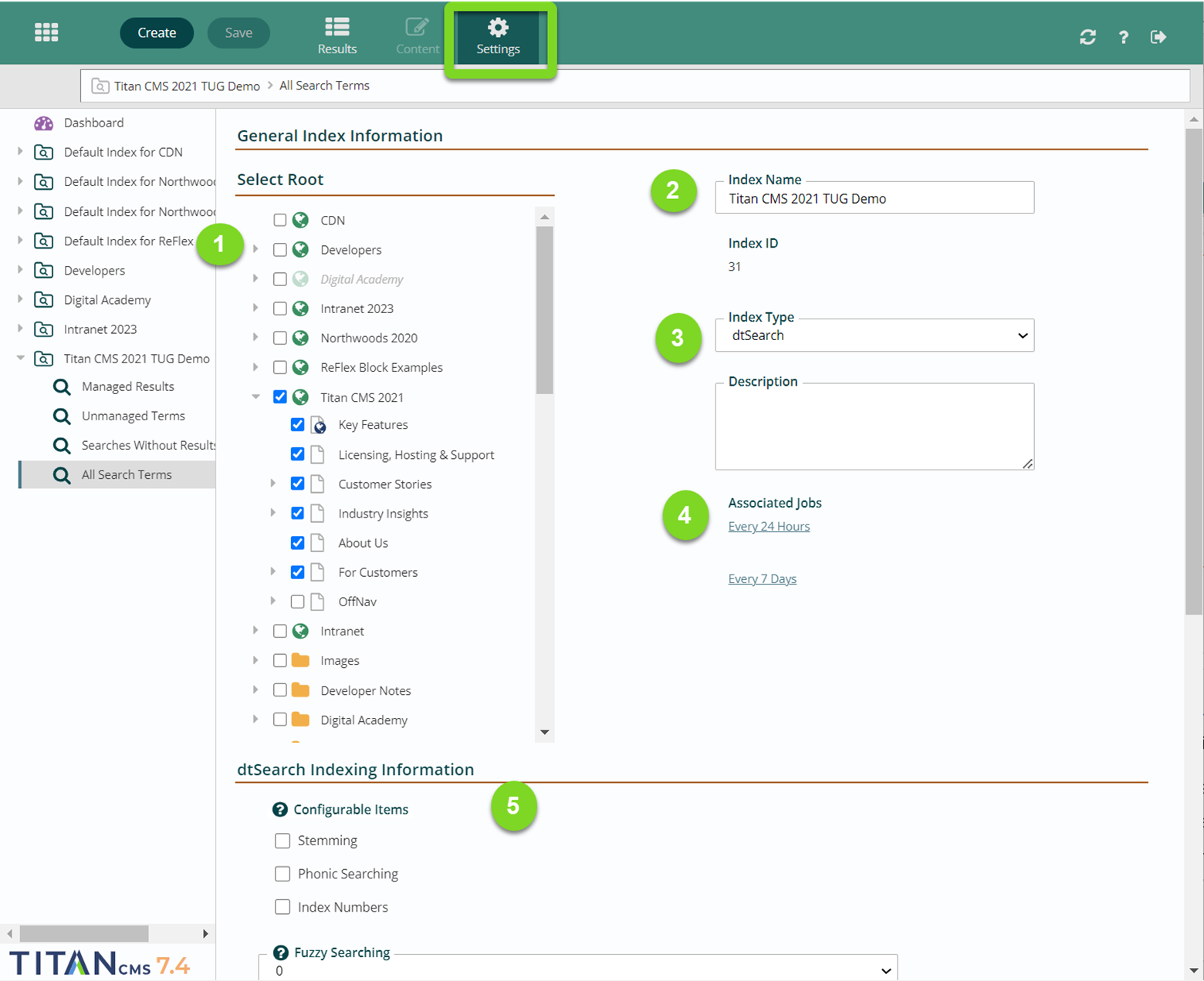 search index control panel