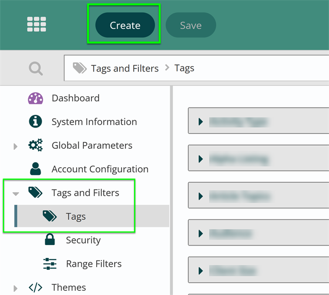 Create button highlighted
