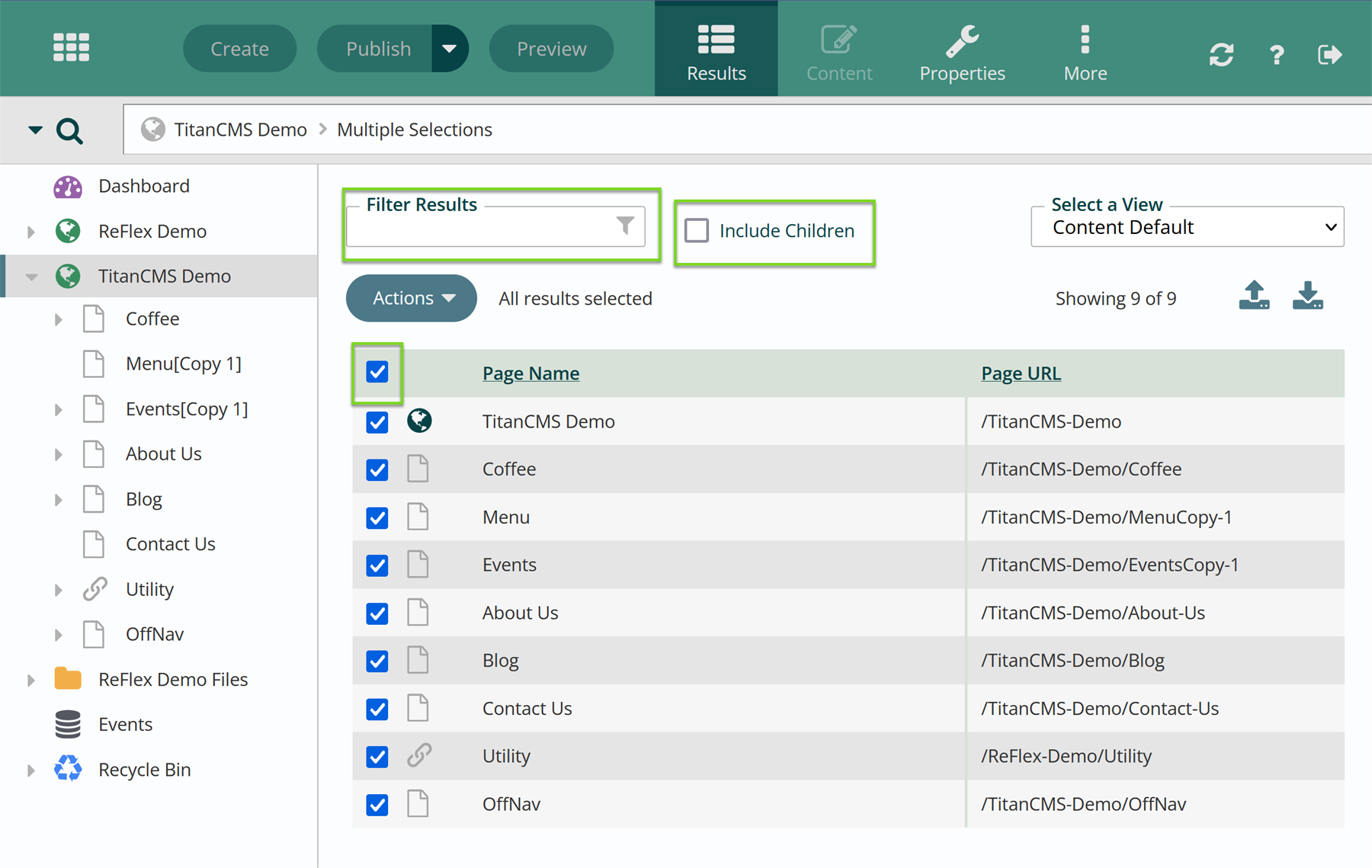 A workstation results pane