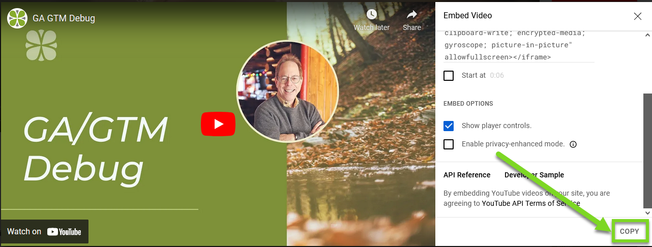 copy embed video