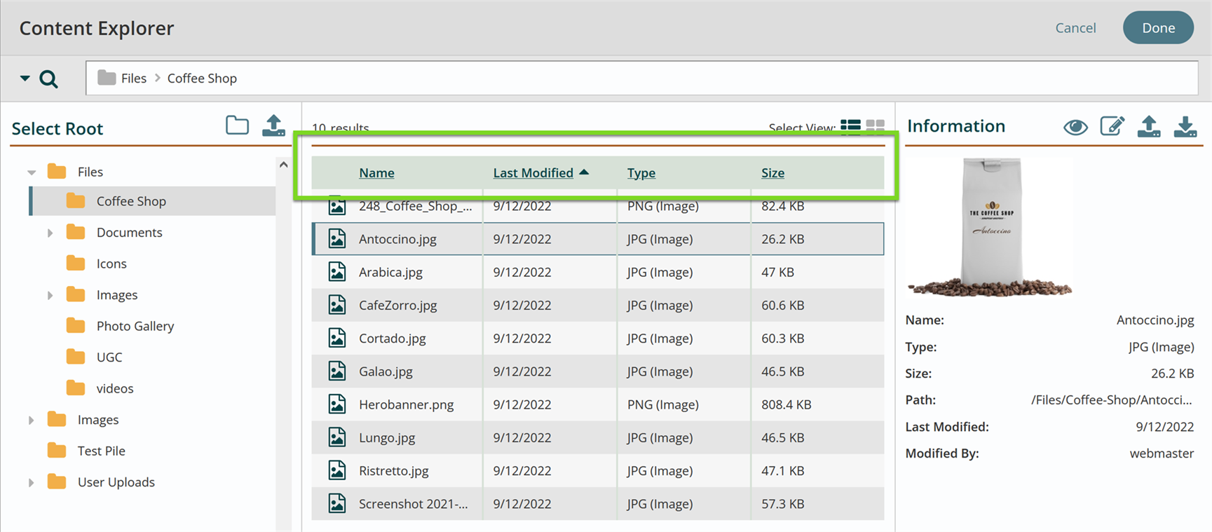 Content explorer freeform block