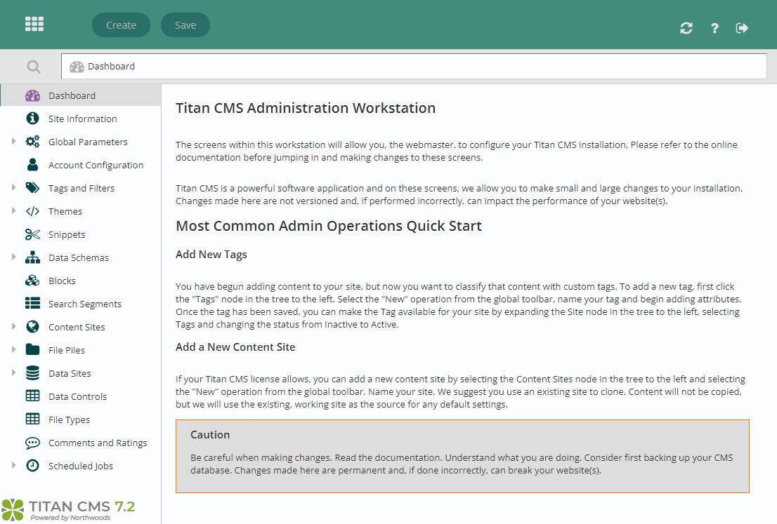 Screenshot of titan administration module